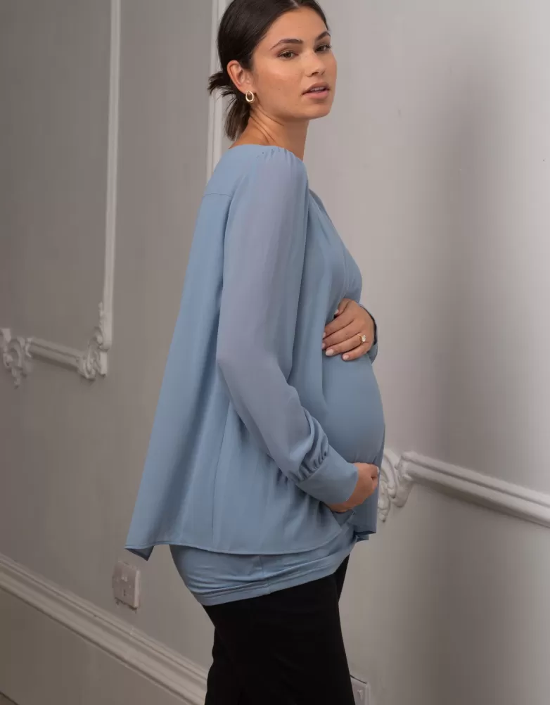 Flash Sale Leiblauwe gelaagde top voor zwangerschap en borstvoeding | Alle Verzorgingskleding | Hoodies & Tops
