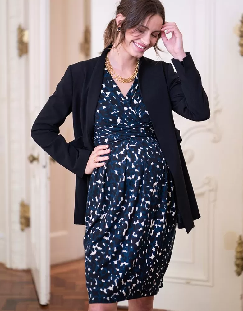 Discount Marineblauwe zwangerschaps- en borstvoedingsjurk in tricot met print | Alle Verzorgingskleding | Jurken